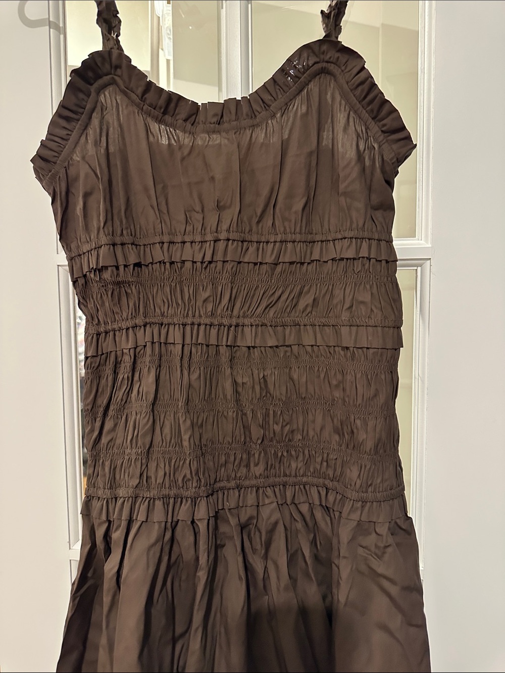 NWT Caroline Constas Chocolate Brown Smocked Midi Dress Size Small - Picture 3 of 8